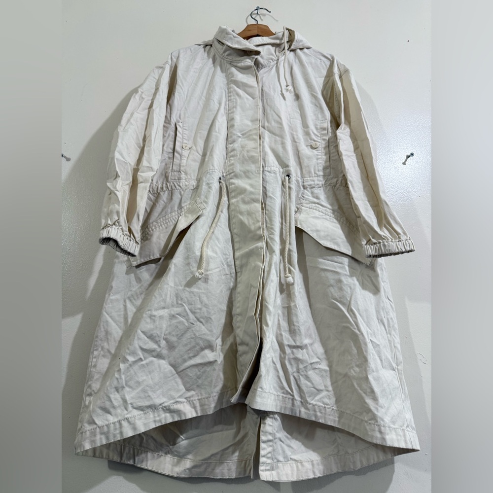 Poetry Light Cream Hooded Trench Coat with Drawstring Waist